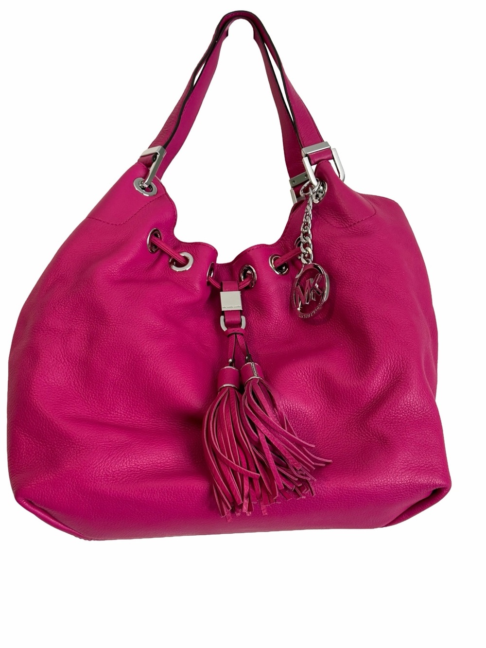 Michael Kors Pink Camden Leather Drawstring Shoulder Tote Bag with MK Charm - Picture 2 of 10